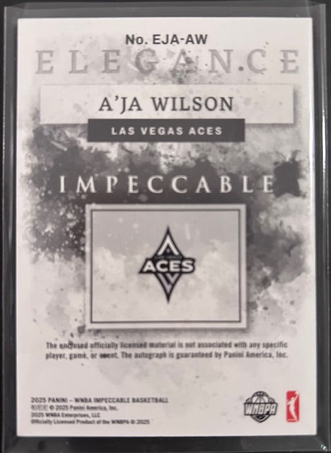 2025 Impeccable A'ja Wilson Elegance Jersey Auto - Las Vegas Aces 10/25