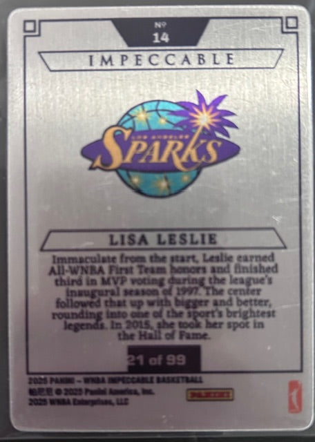 2025 Impeccable Lisa Leslie Stainless Stars #14 /99 - Los Angeles Sparks 21/99
