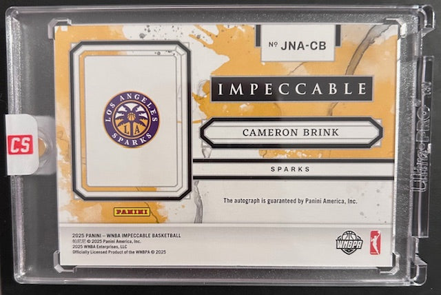 2025 Impeccable Cameron Brink Jersey Number Auto #22 - Los Angeles Sparks 1/22