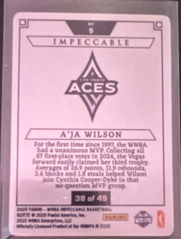2025 Panini Impeccable A'ja Wilson Stainless Stars #9 - Las Vegas Aces 38/49