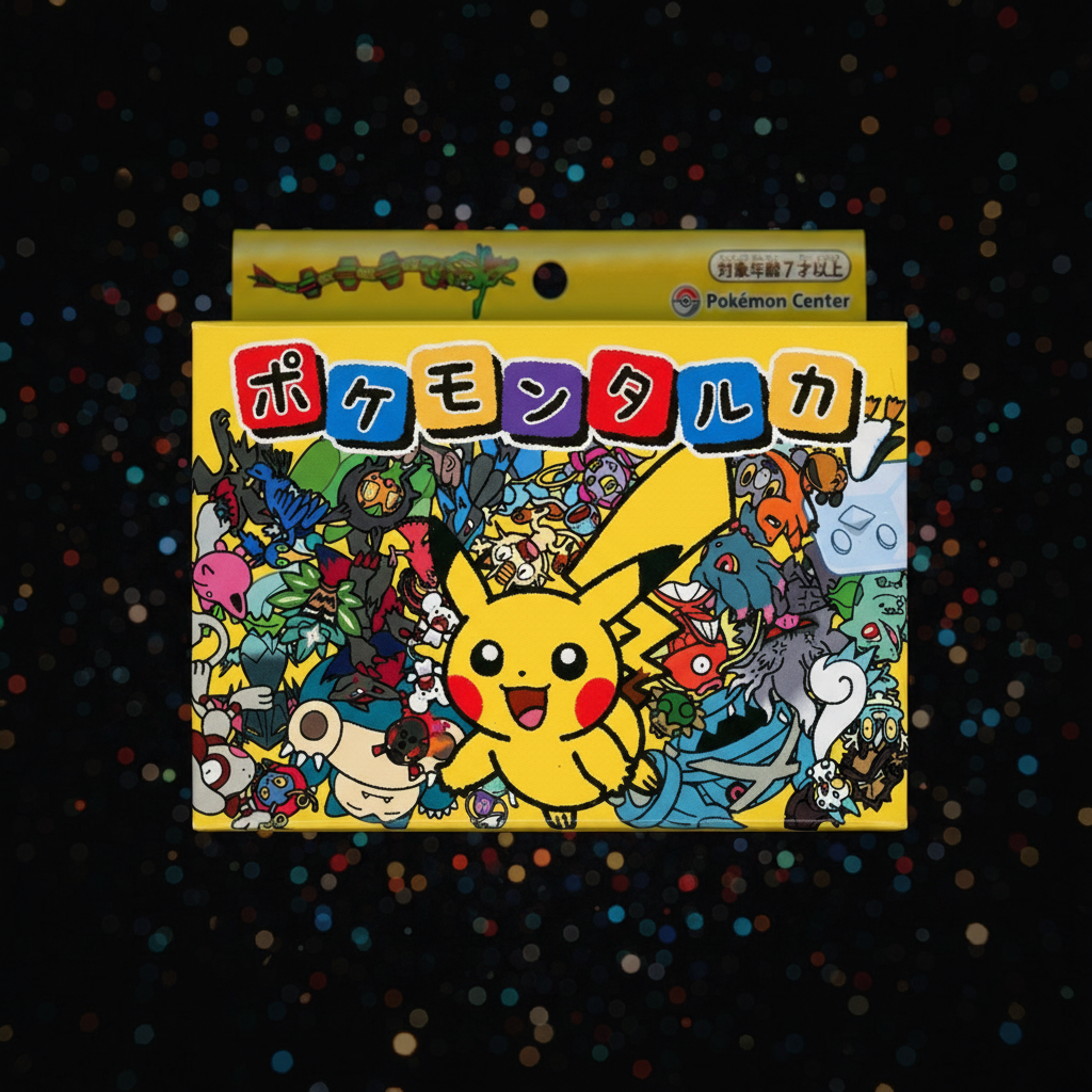 Pokémon card box with dark starry bokeh background